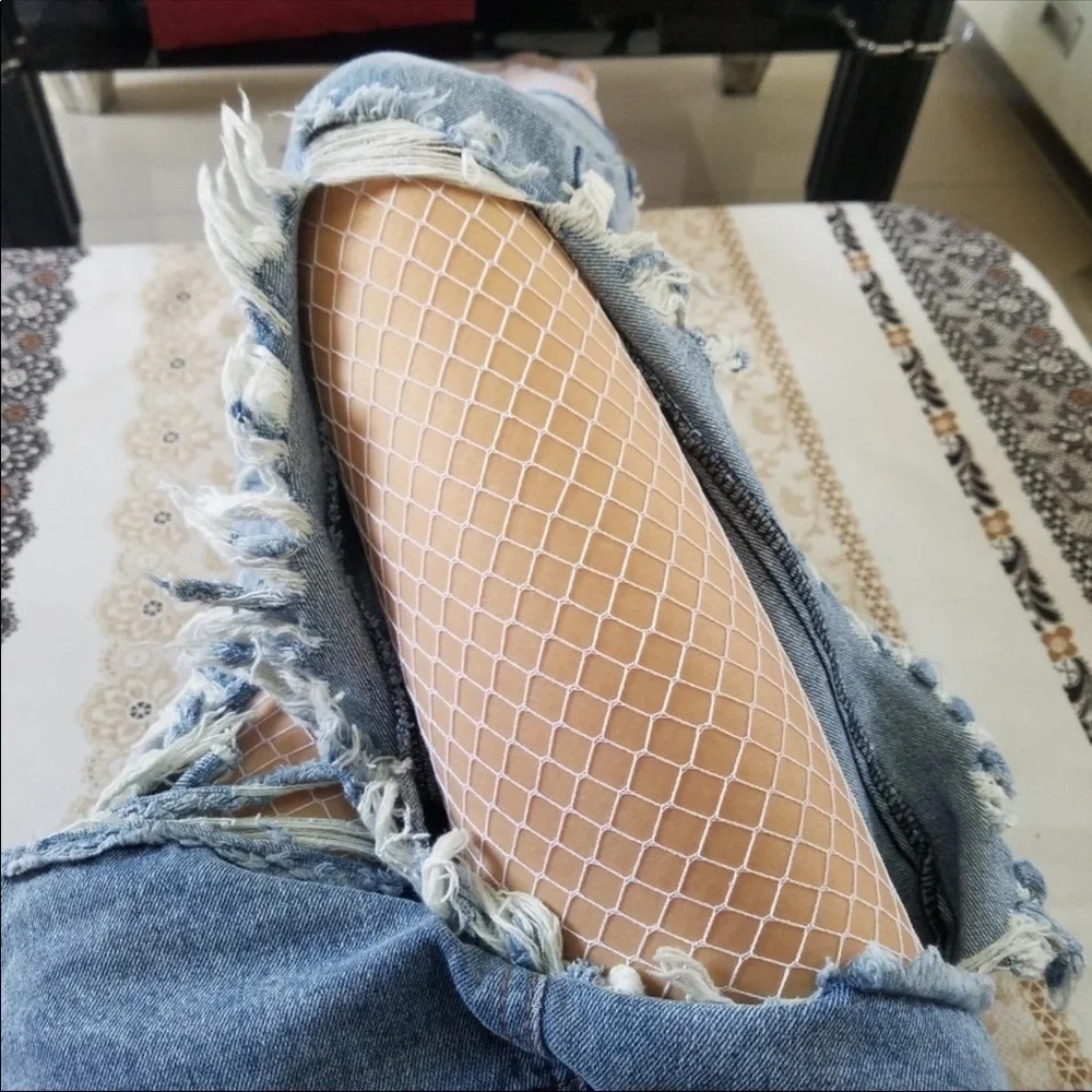 Womens One Size White High Waist Fishnet Stockings Sexy Lingerie Hosiery